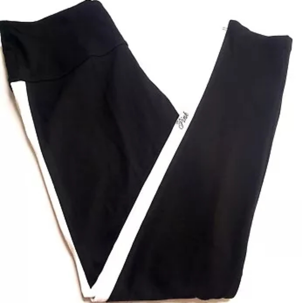 Victoria's Secret PINK Black/White Stripe Leggings, Logo - NWT